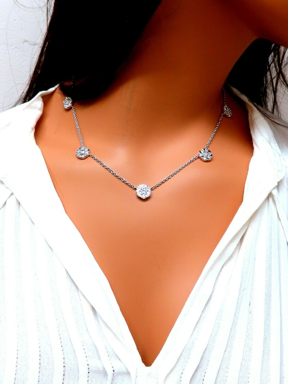 5.22ct natural diamonds (5) cluster yard necklace 14kt floretta 17 inch