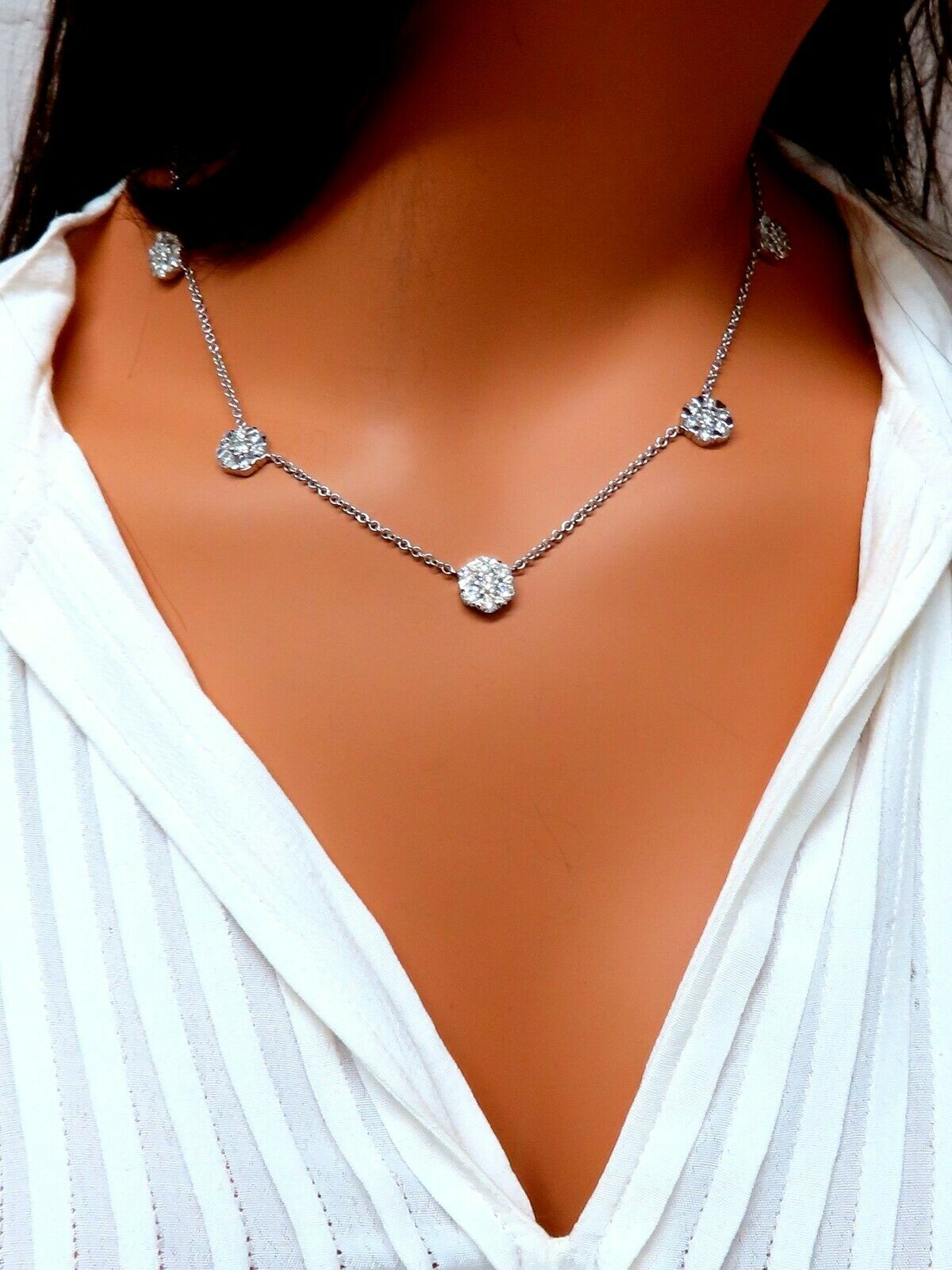 5.22ct natural diamonds (5) cluster yard necklace 14kt floretta 17 inch