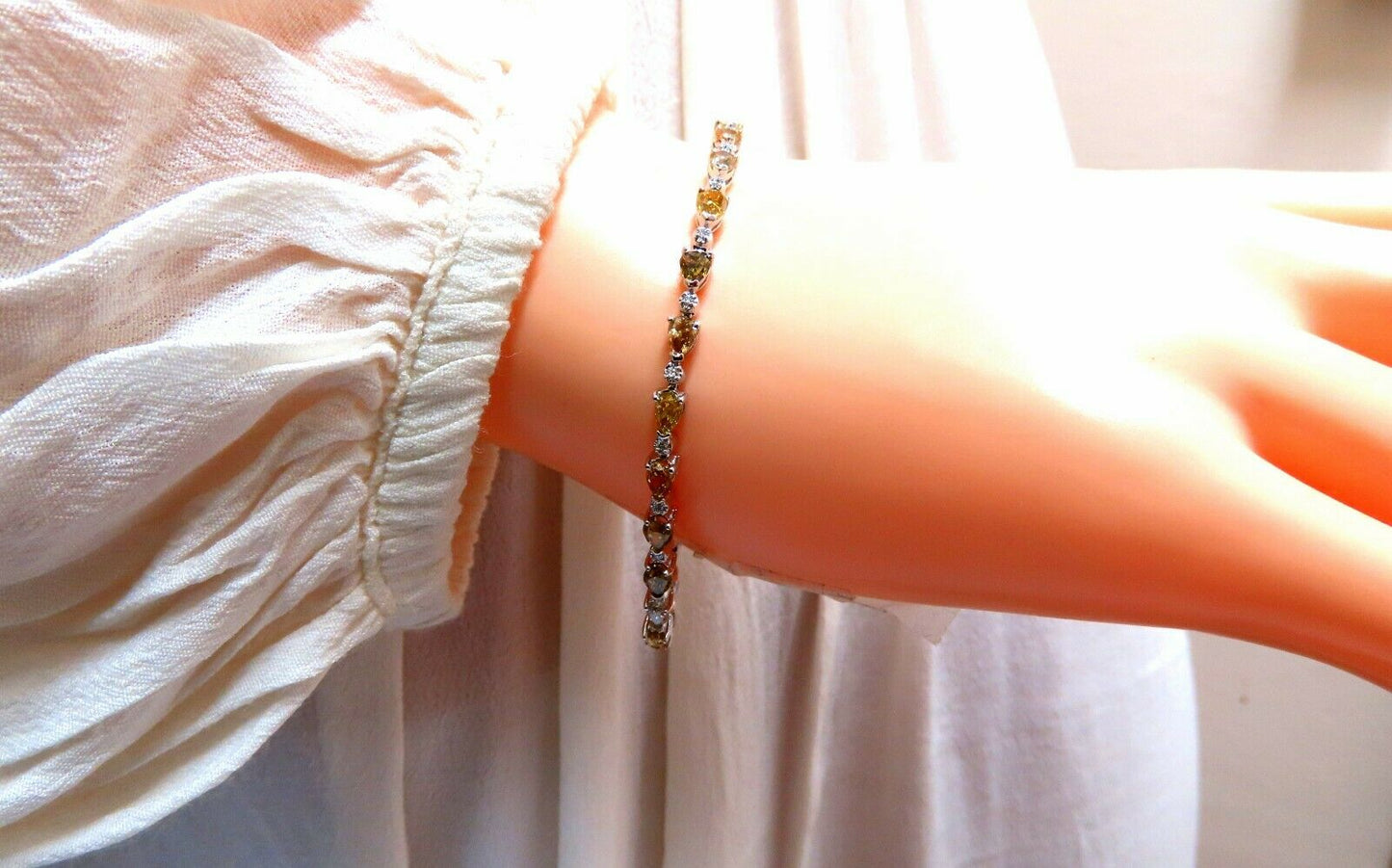 5.02ct Natural Fancy Multicolor Diamond Tennis Bracelet 14kt