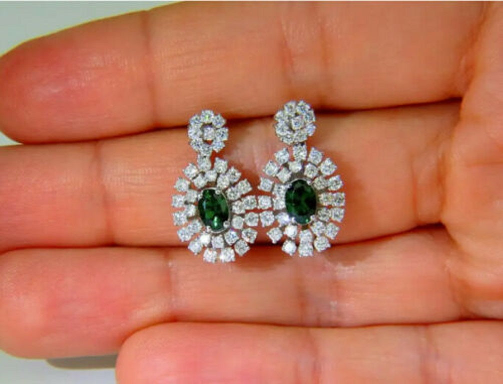 3.08ct Natural Tsavorite Diamonds Dangle Earrings 14kt