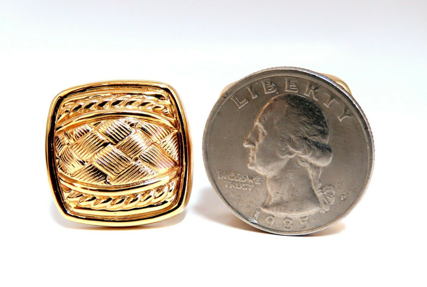 14kt Cross Hatch & Rope Twist Deco Clip Earrings
