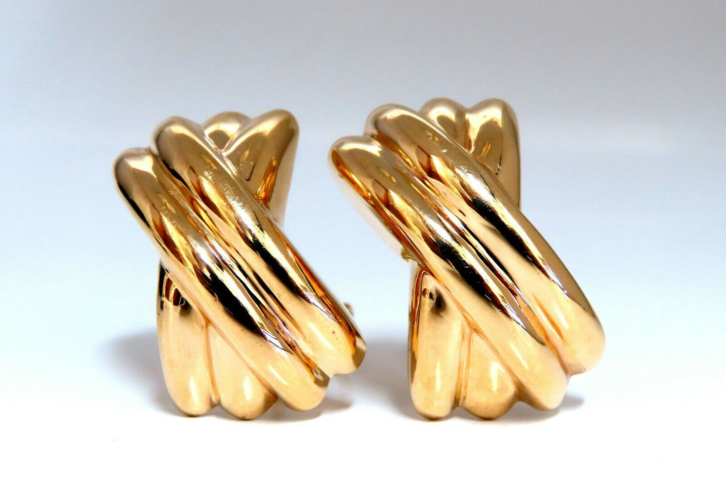 14kt Gold Raised X Clip Earrings Elongated
