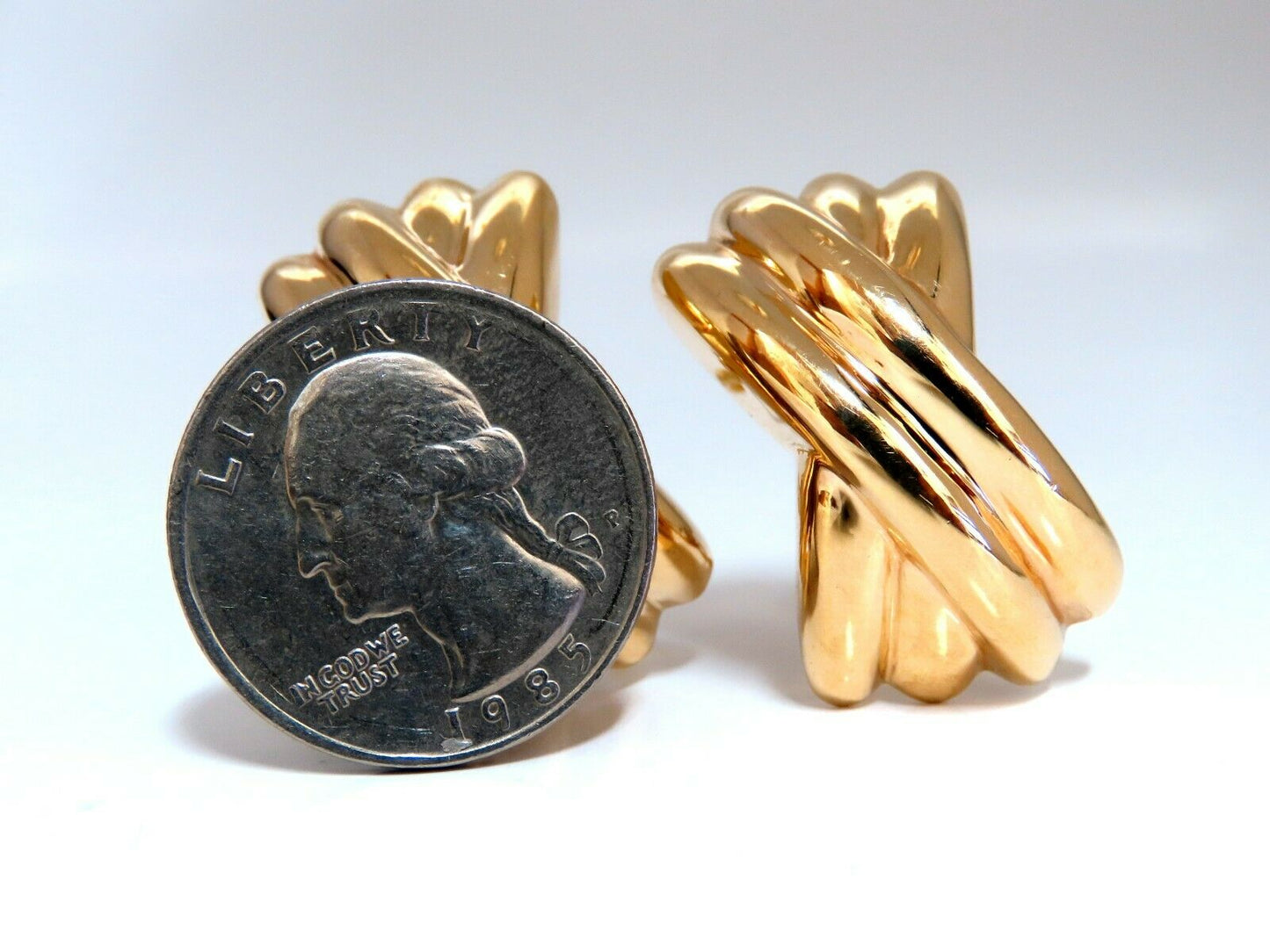 14kt Gold Raised X Clip Earrings Elongated