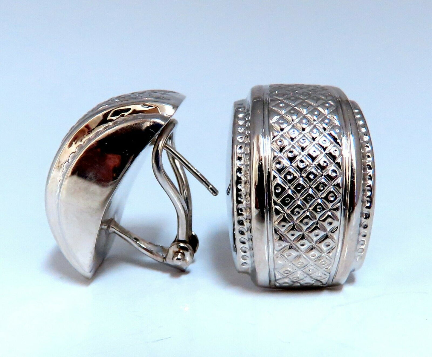 14kt Gold Cross Hatch Textured Clip Earrings
