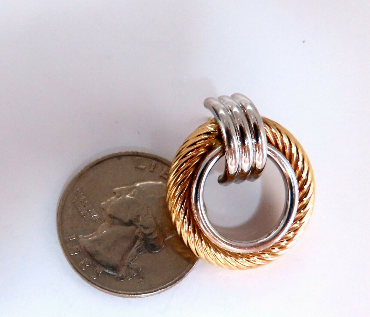 14kt Gold Textured Rope Twist Knocker Circle Earrings
