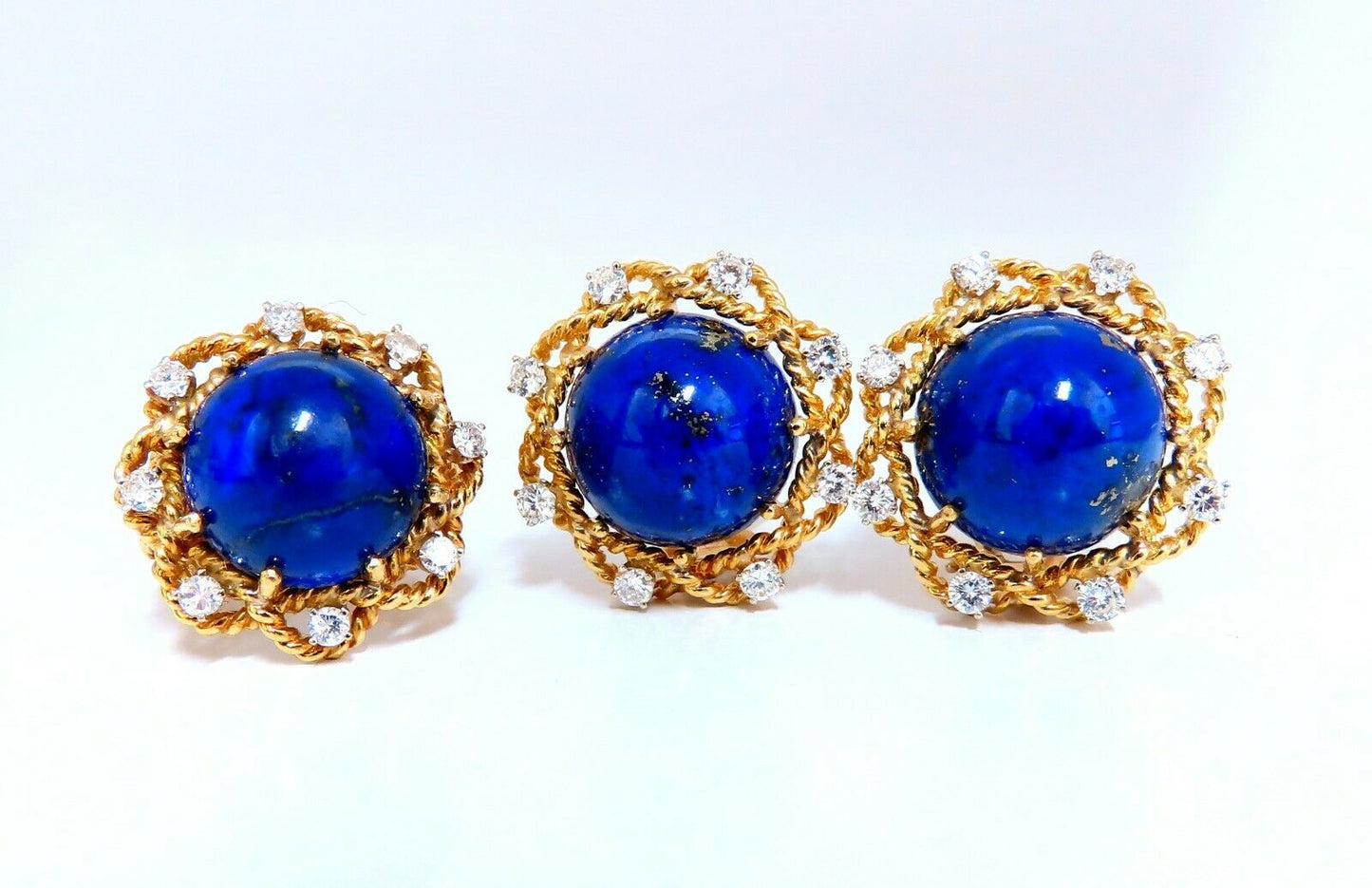 GIA Certified Natural Lapis Diamond Clip Earrings & Ring 18kt
