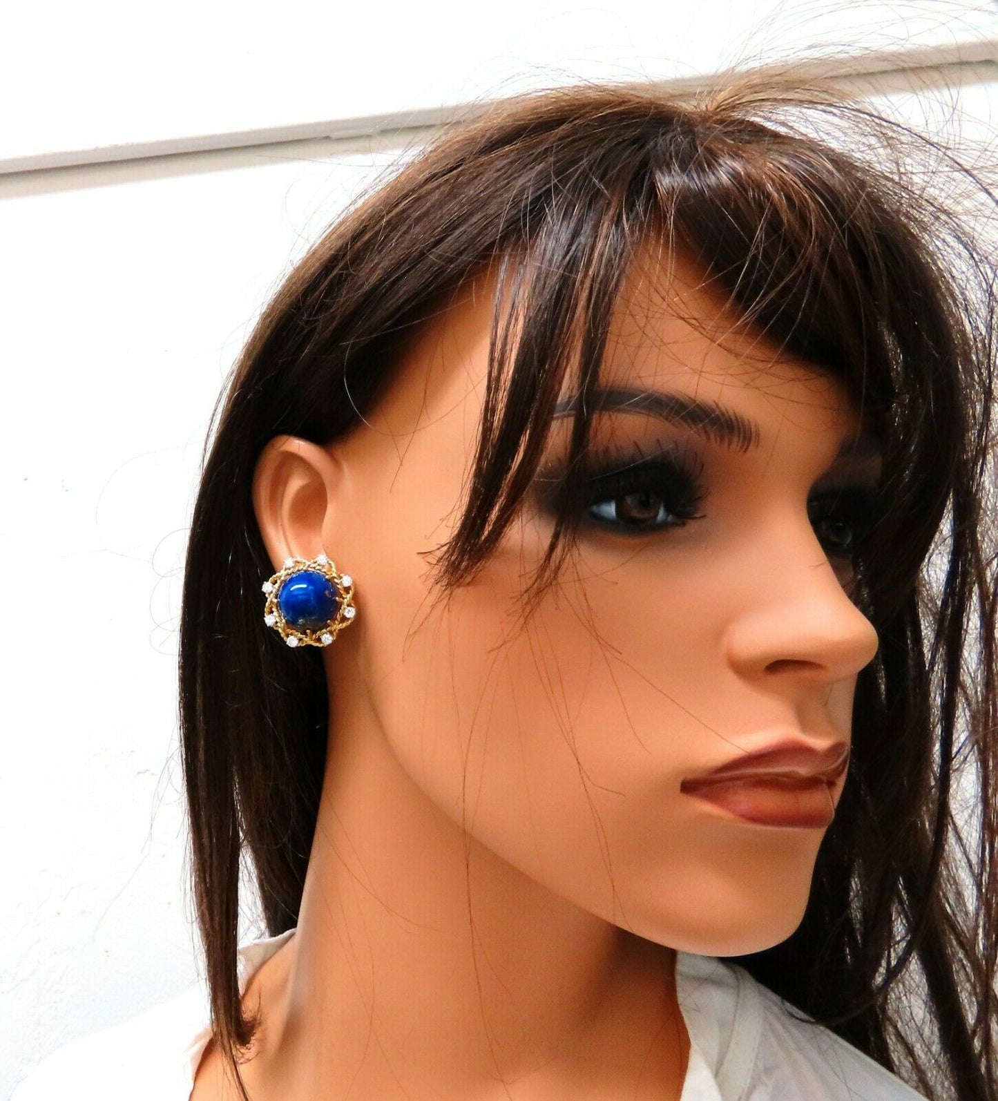 GIA Certified Natural Lapis Diamond Clip Earrings & Ring 18kt