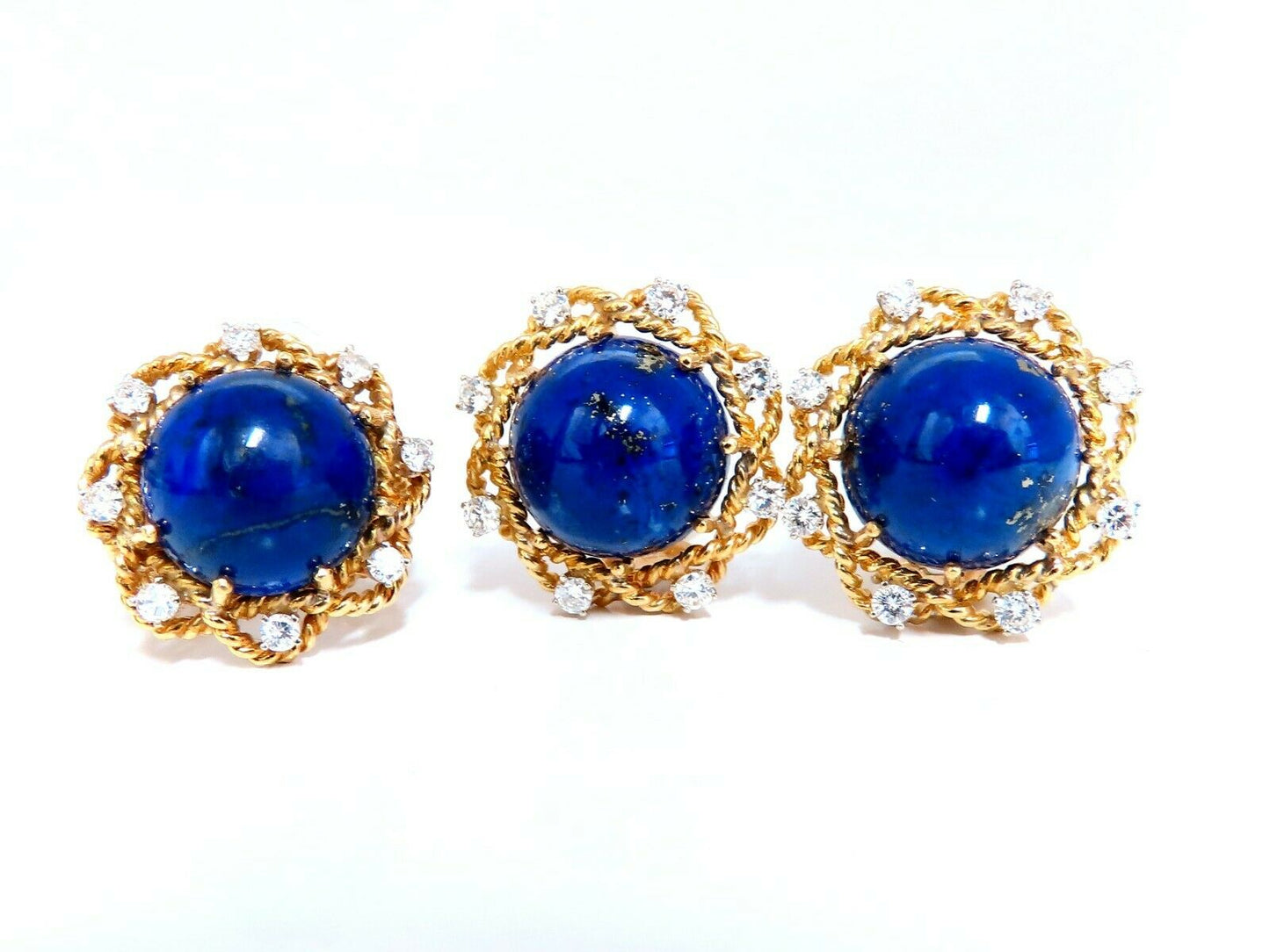 GIA Certified Natural Lapis Diamond Clip Earrings & Ring 18kt