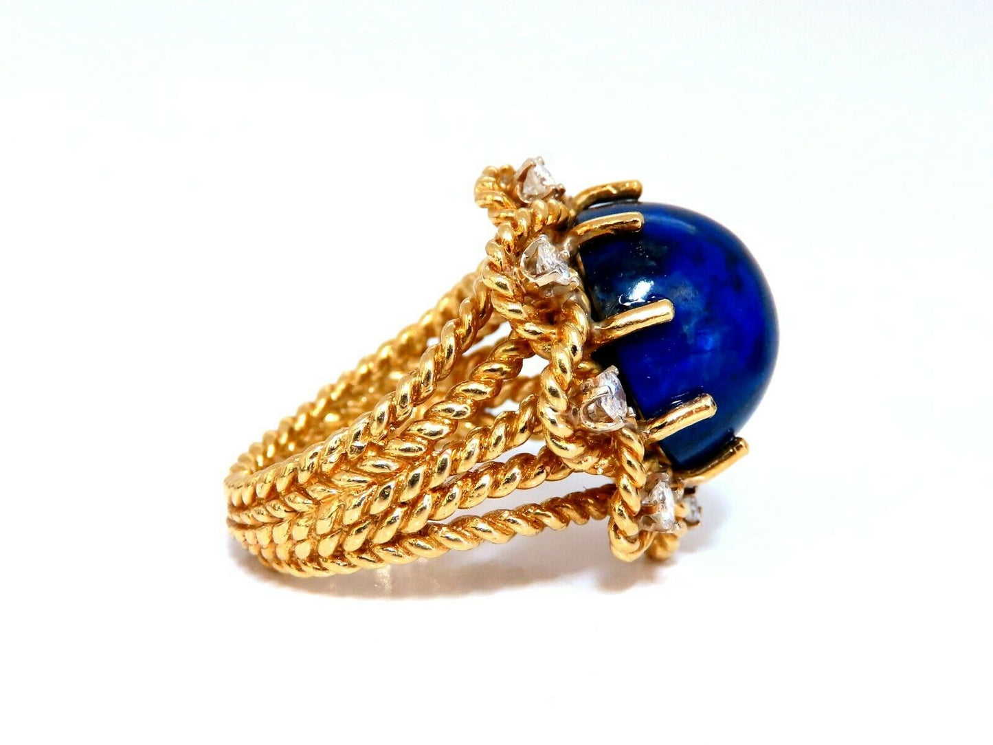 GIA Certified Natural Lapis Diamond Clip Earrings & Ring 18kt