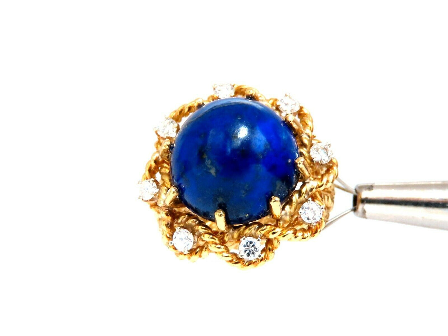 GIA Certified Natural Lapis Diamond Clip Earrings & Ring 18kt