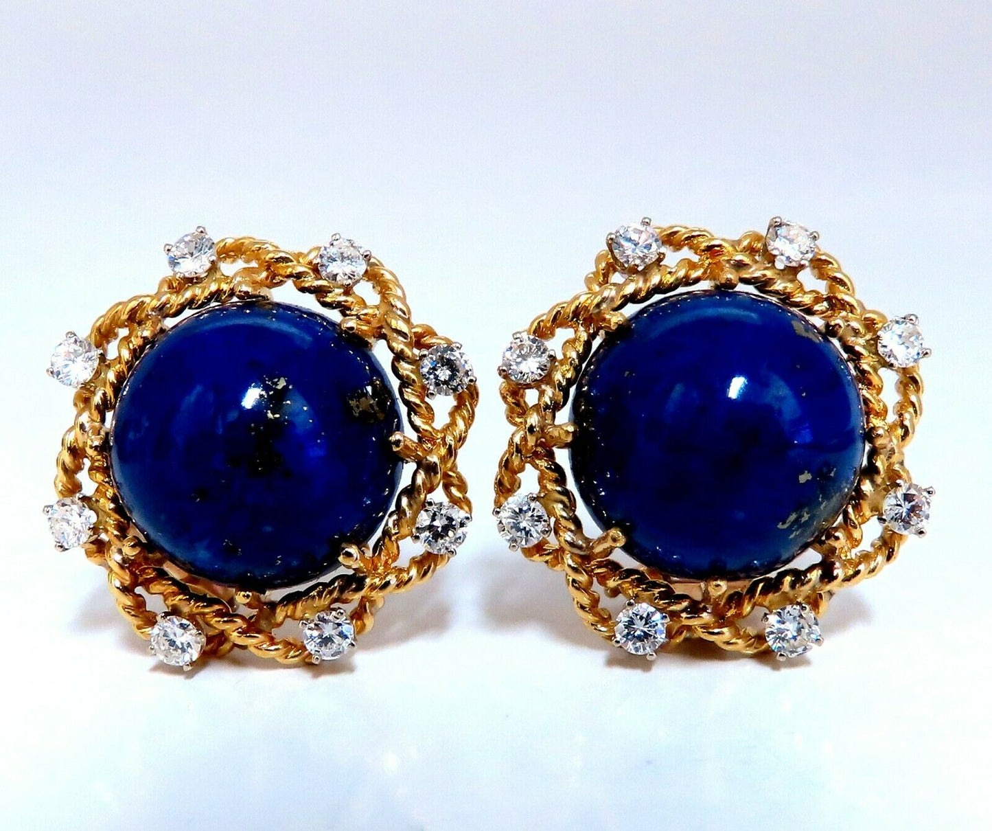 GIA Certified Natural Lapis Diamond Clip Earrings & Ring 18kt