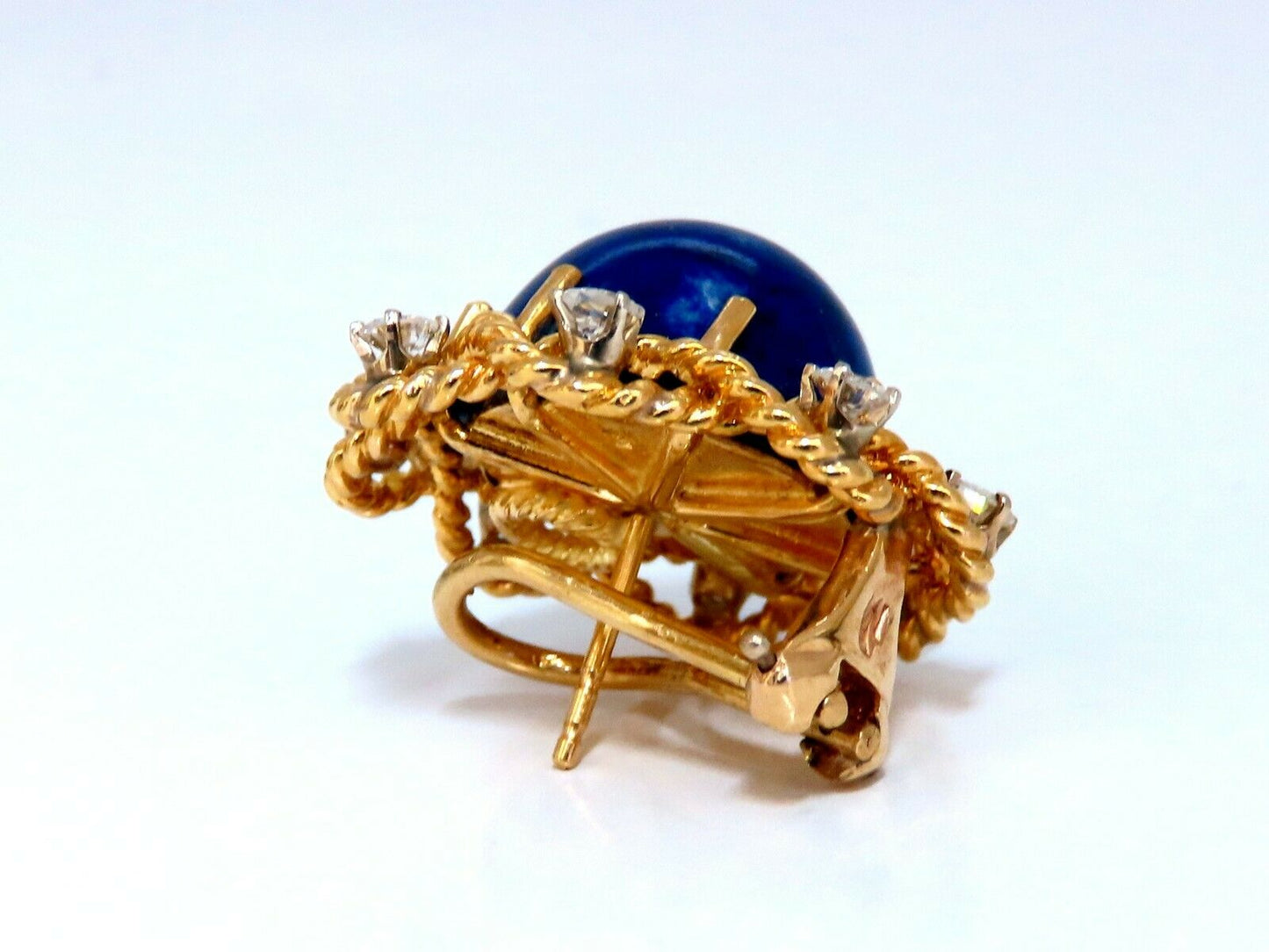 GIA Certified Natural Lapis Diamond Clip Earrings & Ring 18kt
