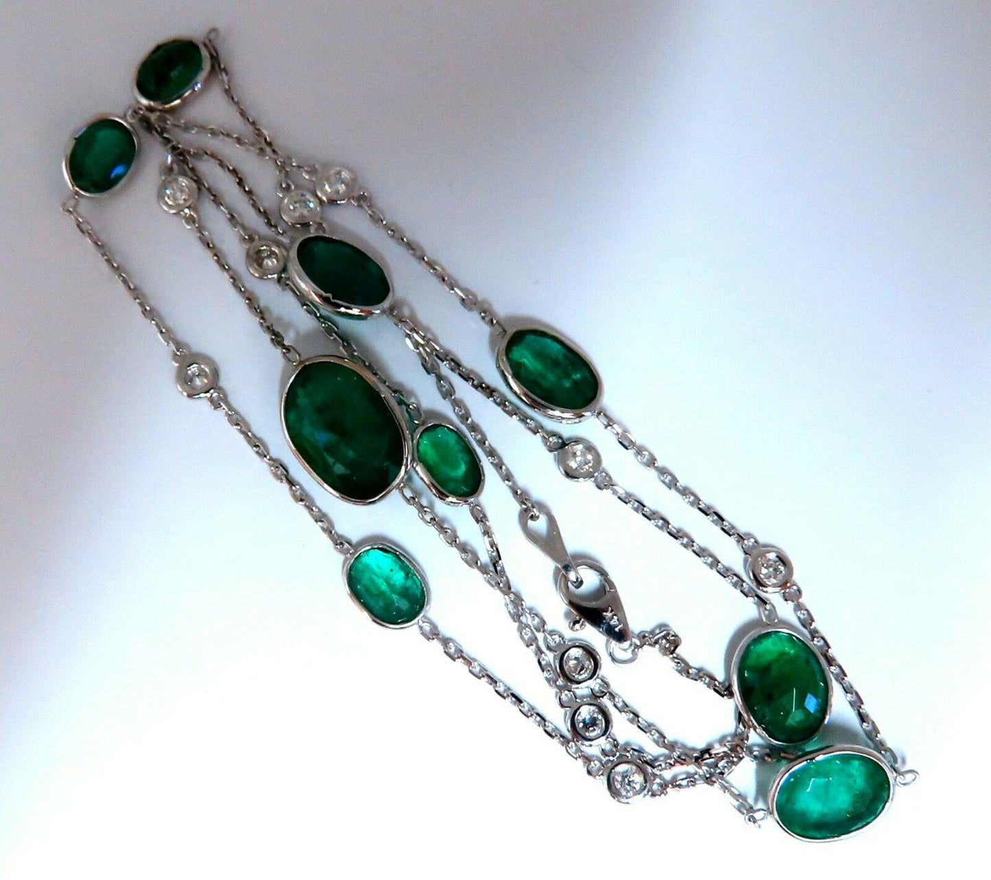 12.88ct. Natural Emeralds Diamonds Yard Necklace 14kt