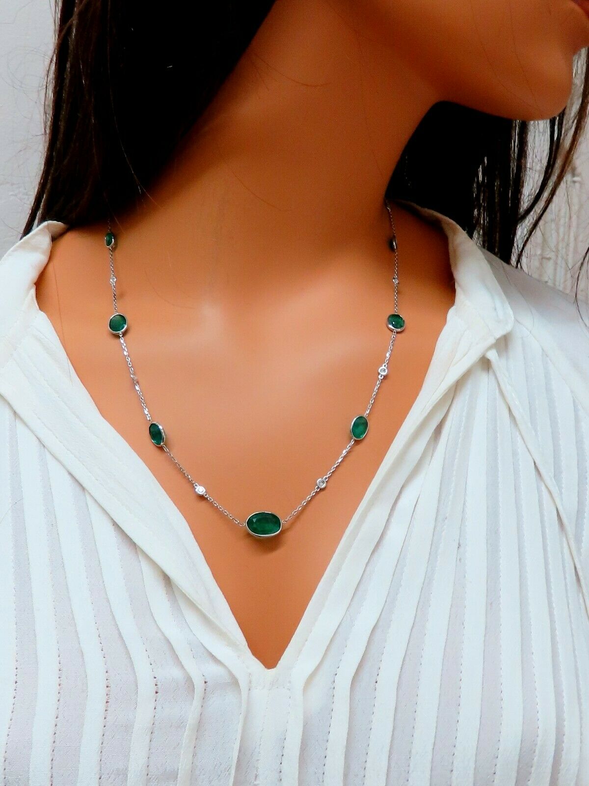 12.88ct. Natural Emeralds Diamonds Yard Necklace 14kt