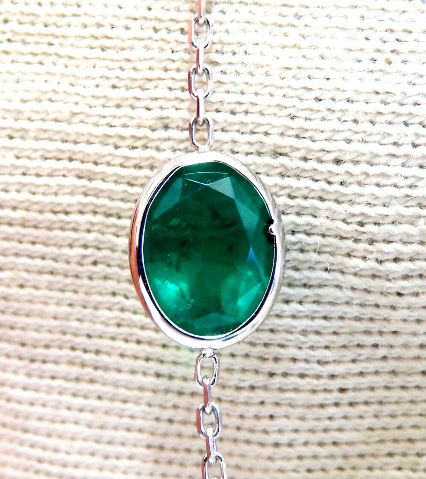 12.88ct. Natural Emeralds Diamonds Yard Necklace 14kt
