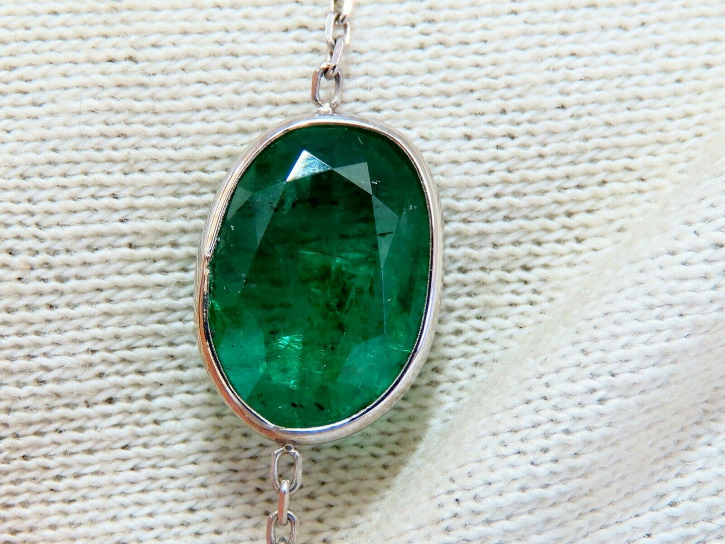 12.88ct. Natural Emeralds Diamonds Yard Necklace 14kt