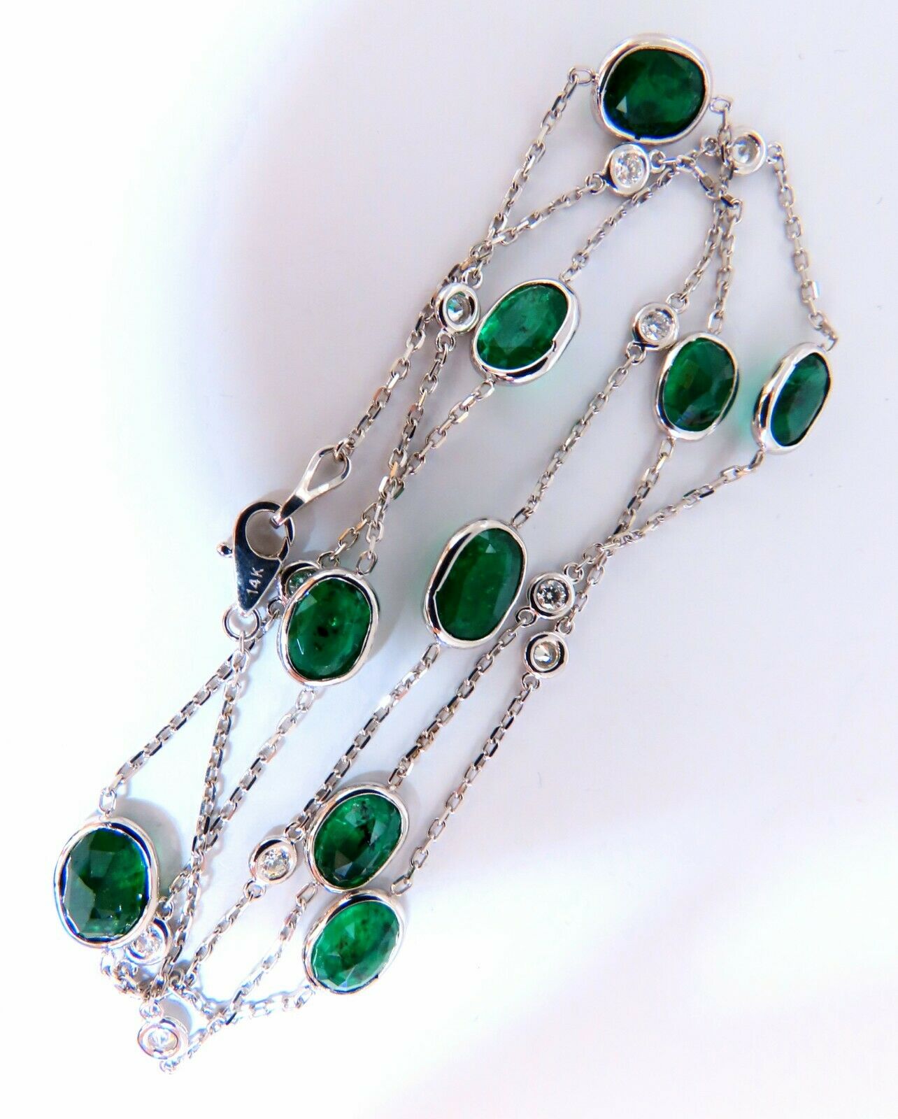 14.23ct. Natural Emeralds Diamonds Yard Necklace 14kt