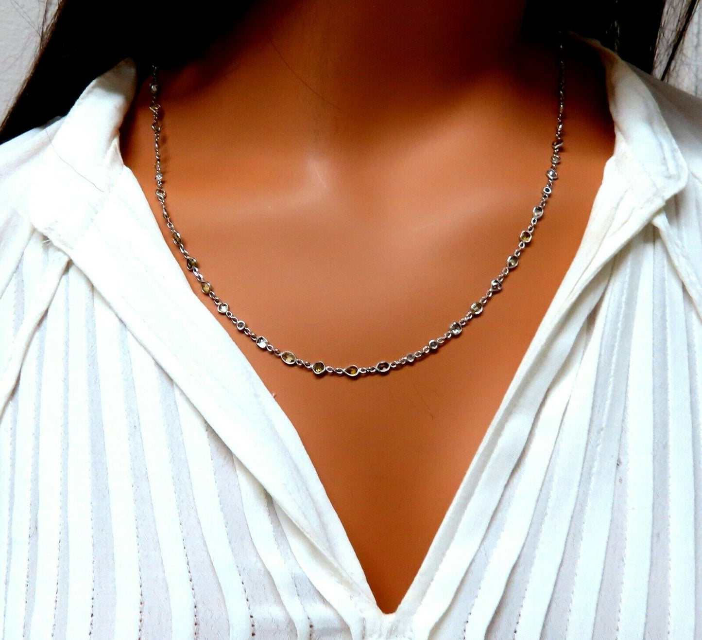 11.16ct Natural Multicolored Fancy Colored Diamonds Yard Necklace 14kt