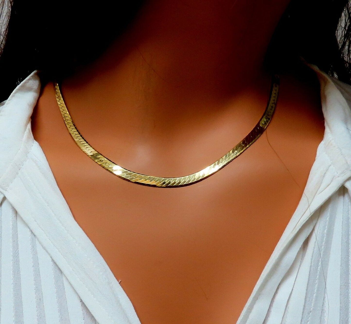 Classic 5.4mm Gauge Herringbone Necklace 14kt