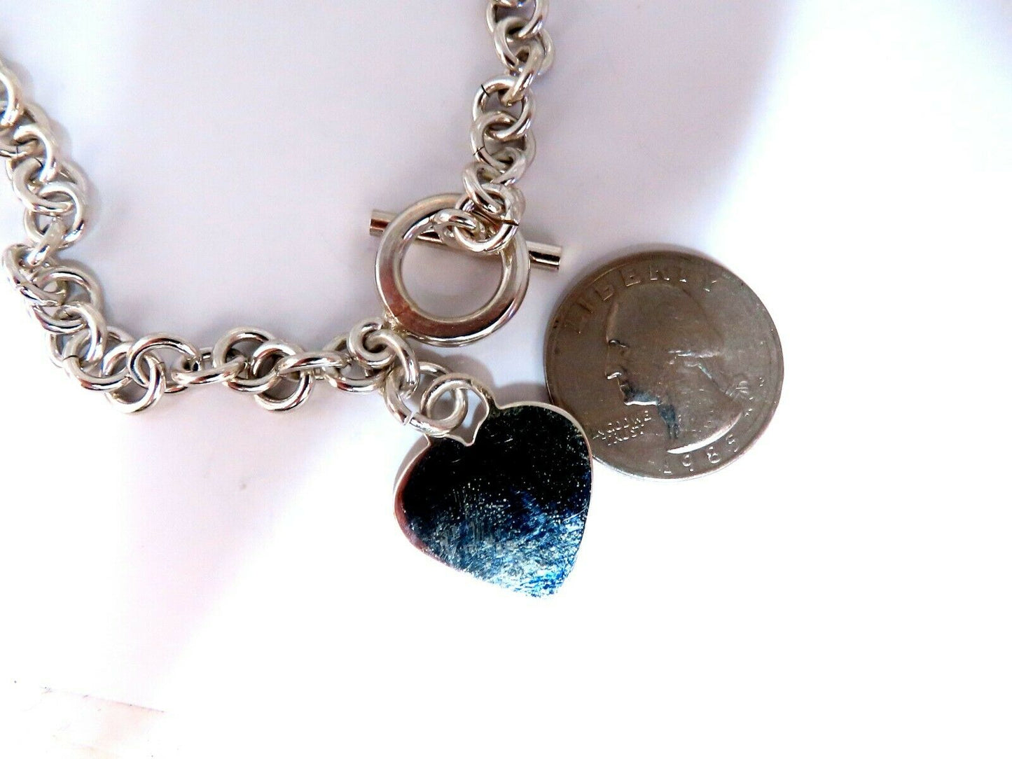 925 Sterling Silver Toggle Heart Link Necklace