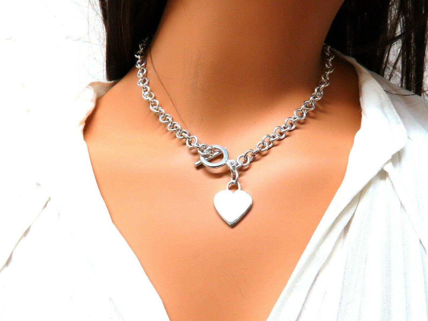 925 Sterling Silver Toggle Heart Link Necklace