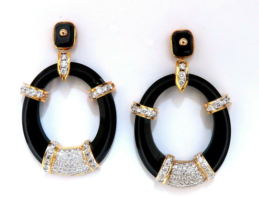 3.00ct Natural Round Cut Diamonds Jet Black Onyx Clip Earrings 14 Karat