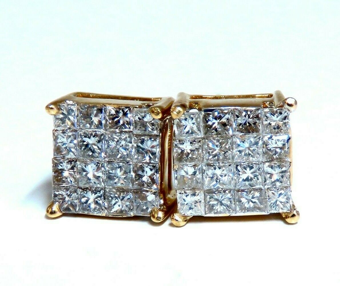 1.06ct Natural Diamonds Cluster Channel Princess Clip Earrings 14 Karat