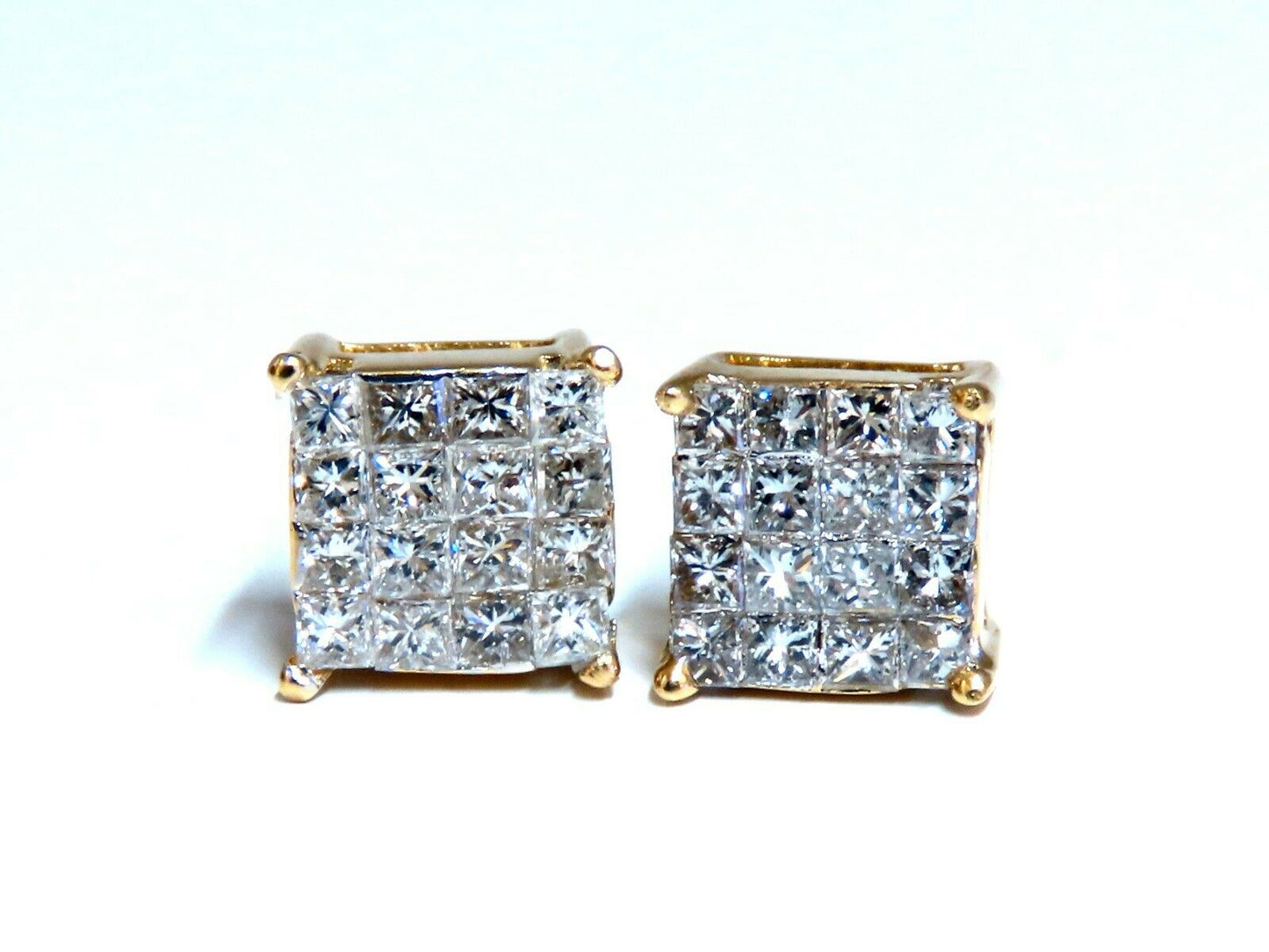 1.06ct Natural Diamonds Cluster Channel Princess Clip Earrings 14 Karat