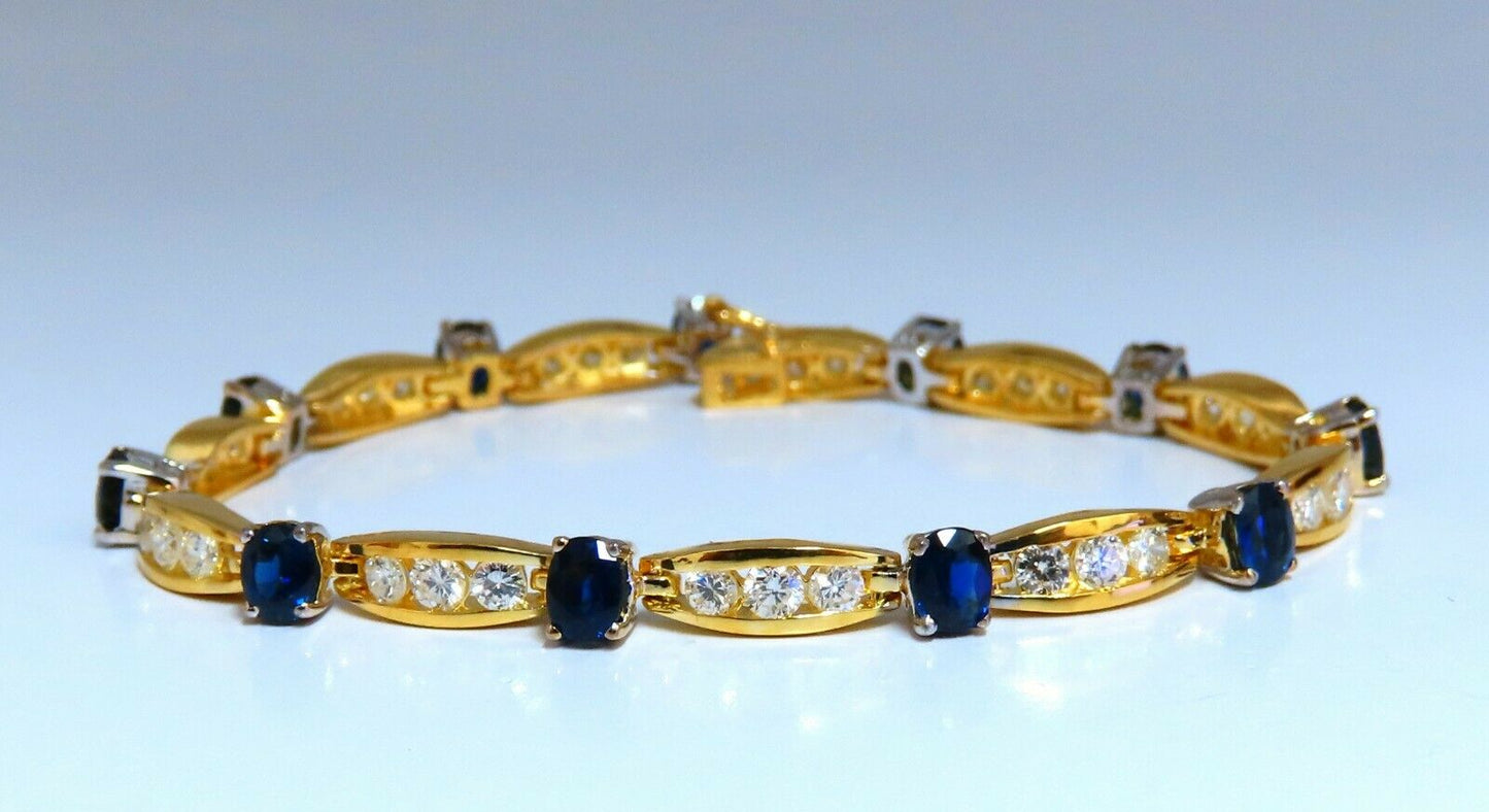 8.50ct natural Vivid royal blue sapphires diamond bracelet 14 Karat