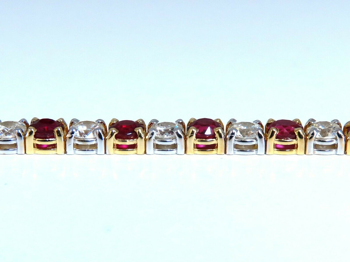 11.83ct Vivid Red Natural Ruby Diamonds Tennis Bracelet 14kt Gold Two Toned