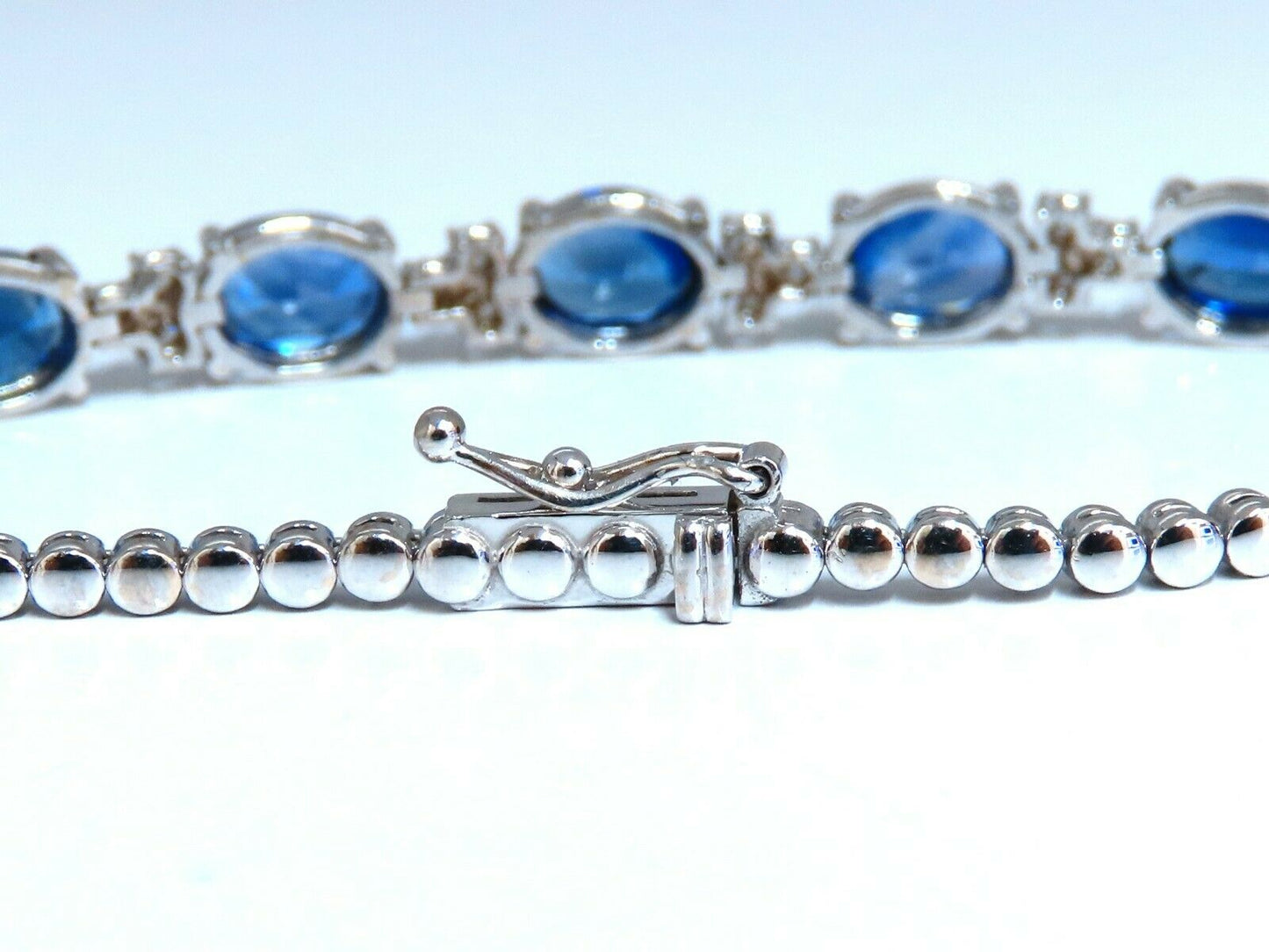 6.38ct natural Vivid royal blue round sapphires diamond bracelet 14 Karat