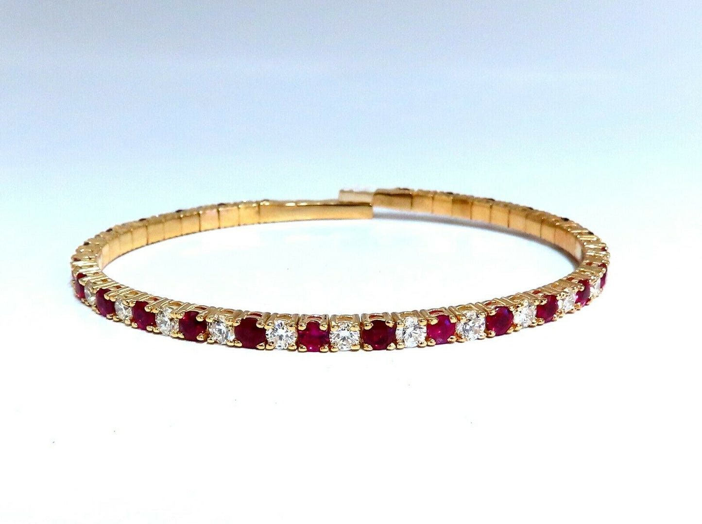 7.80ct natural round cut ruby diamonds bangle bracelet 14kt Flex