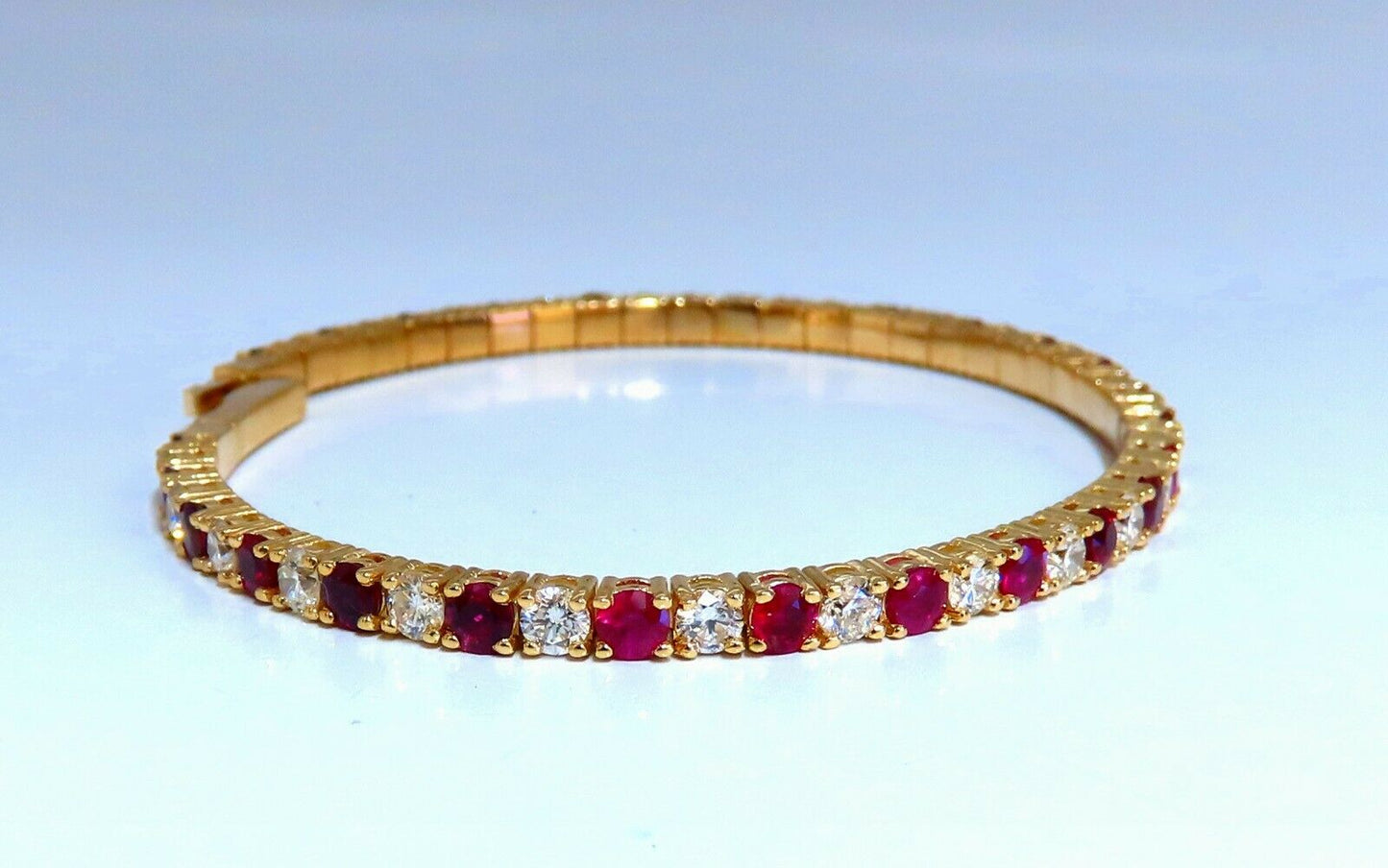 7.80ct natural round cut ruby diamonds bangle bracelet 14kt Flex