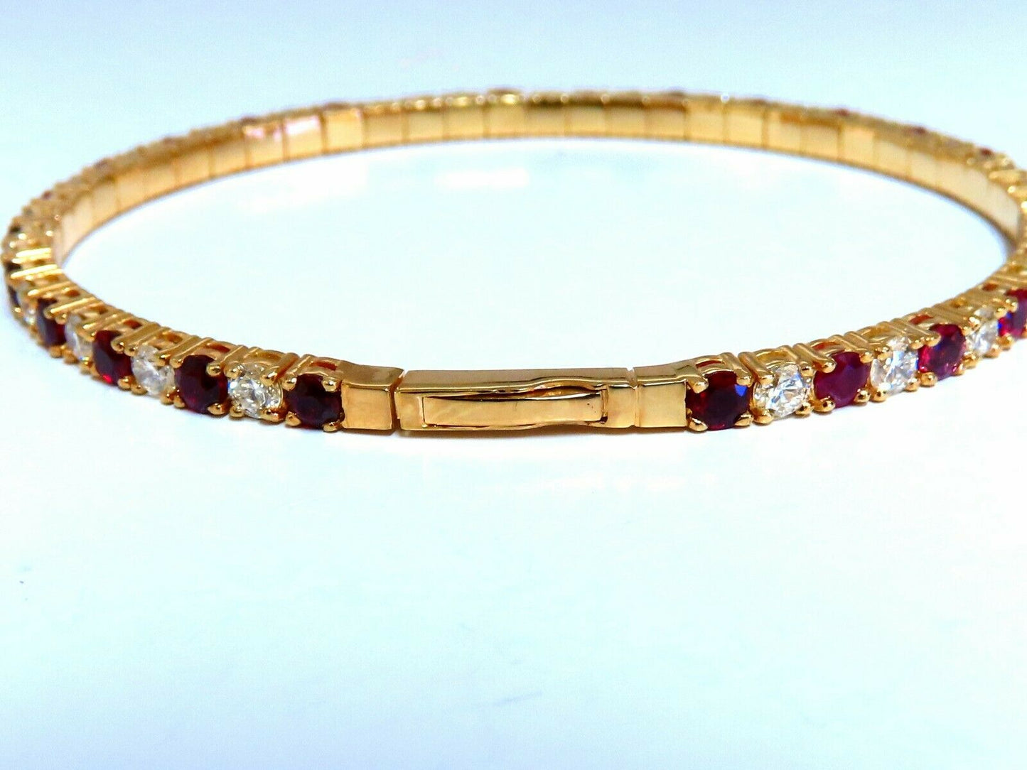 7.80ct natural round cut ruby diamonds bangle bracelet 14kt Flex