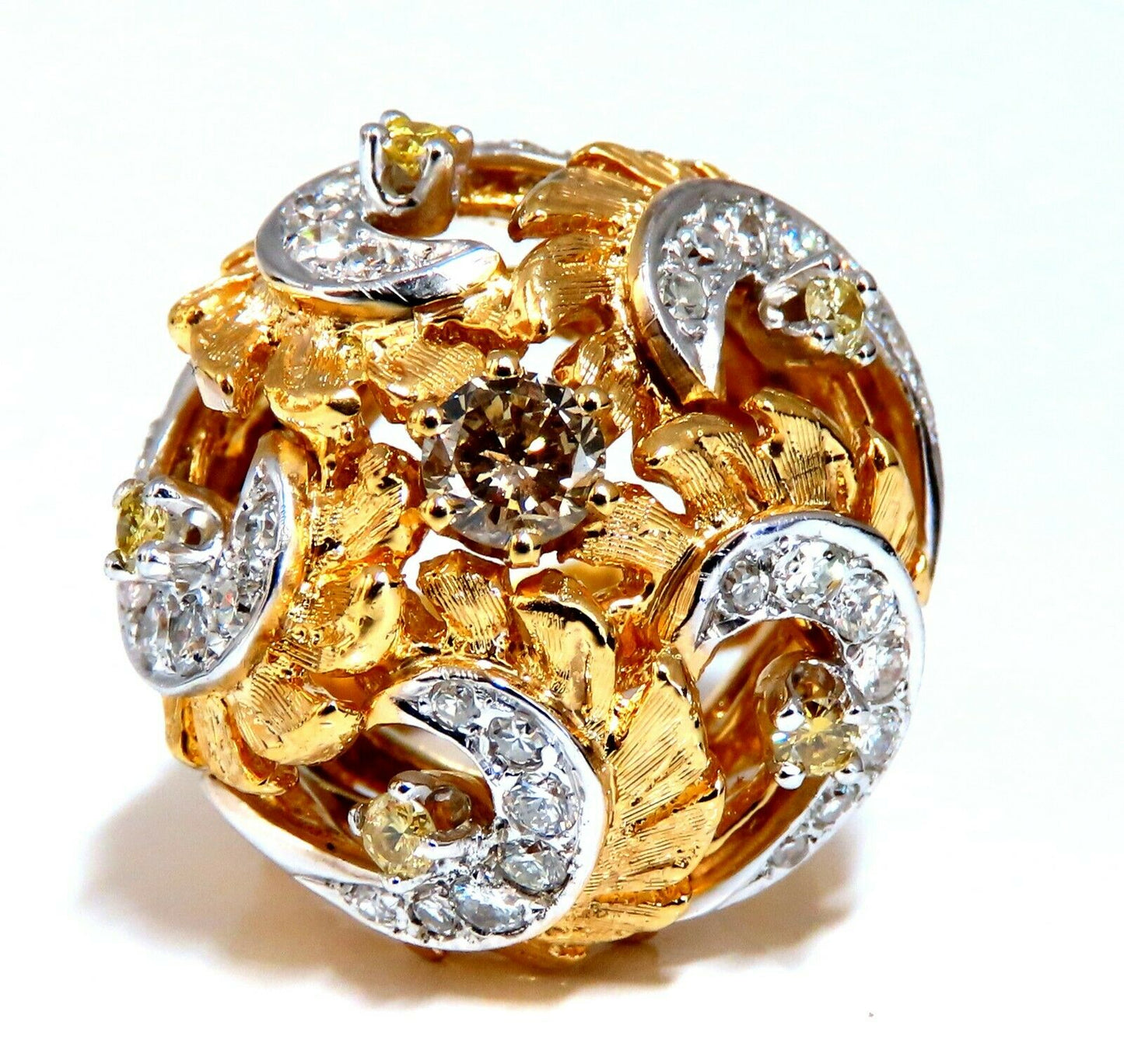 Natural Fancy Color Diamonds Raised Dome Florentine Ring 14kt