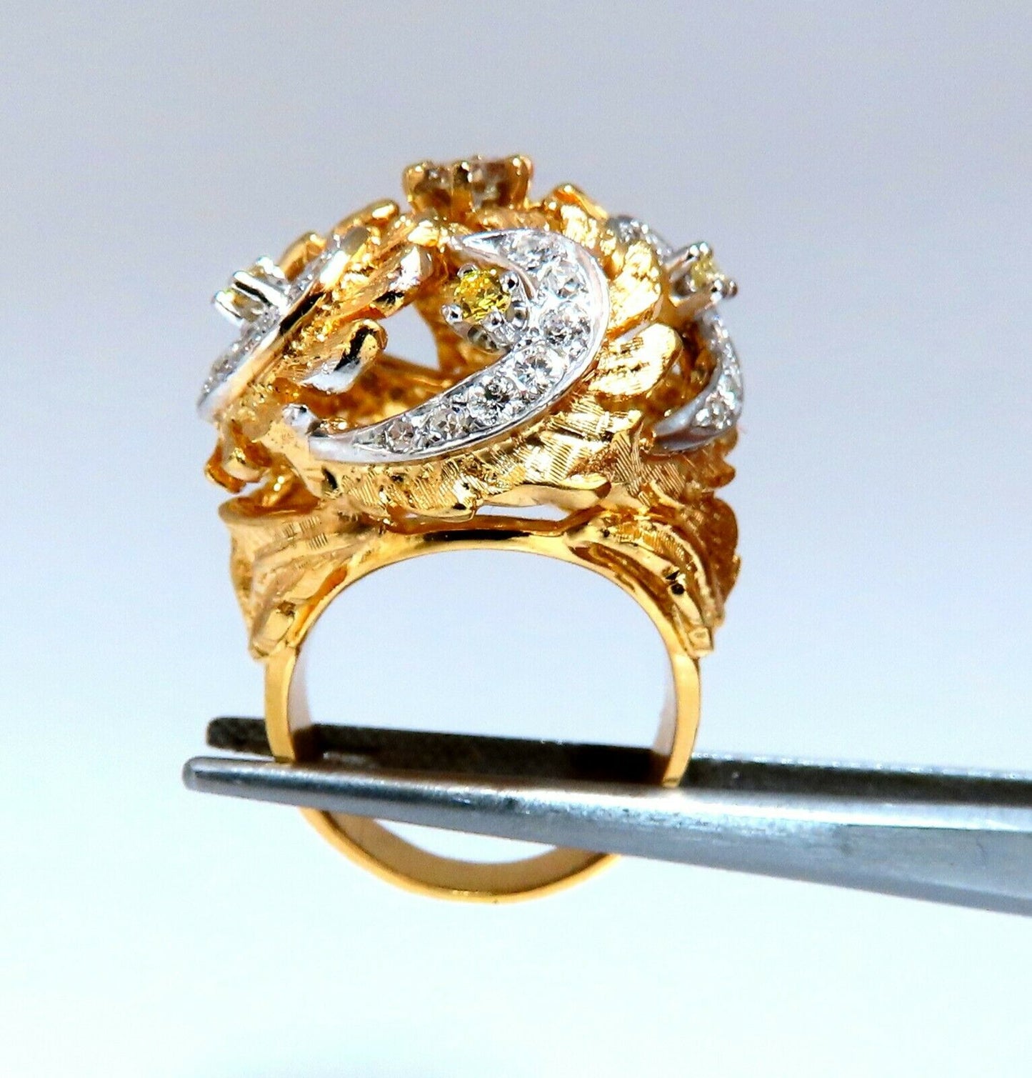 Natural Fancy Color Diamonds Raised Dome Florentine Ring 14kt