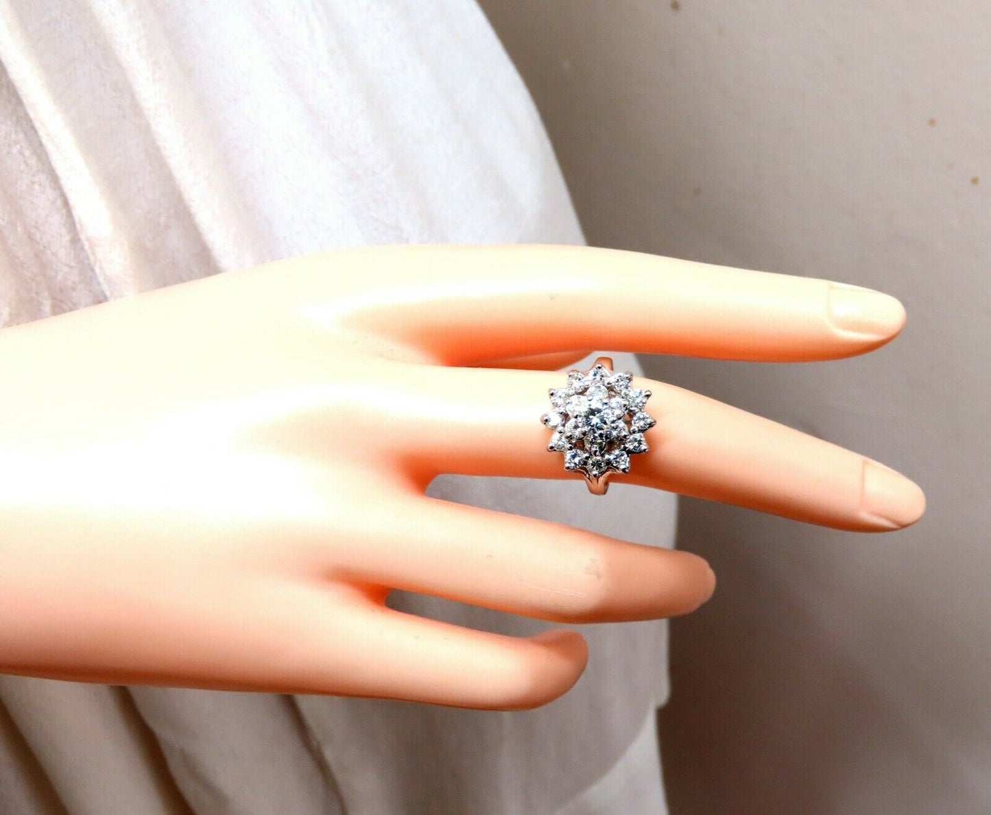 1.12ct natural diamonds raised cluster ring 14kt