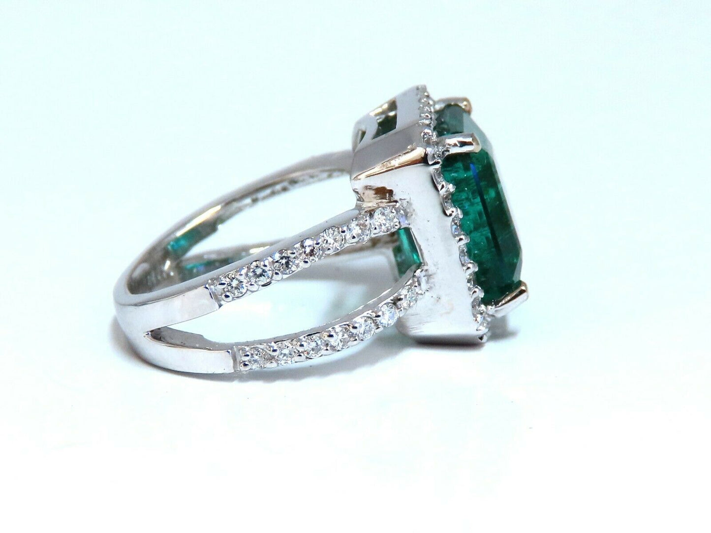 6.70ct Natural Vivid Green Emerald Diamonds Ring 14kt Split Shank Dub Shoulder