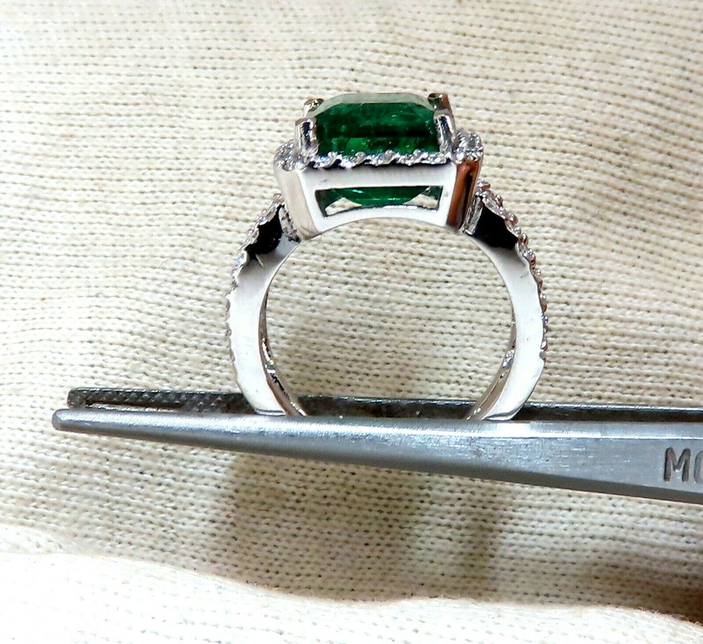 6.70ct Natural Vivid Green Emerald Diamonds Ring 14kt Split Shank Dub Shoulder
