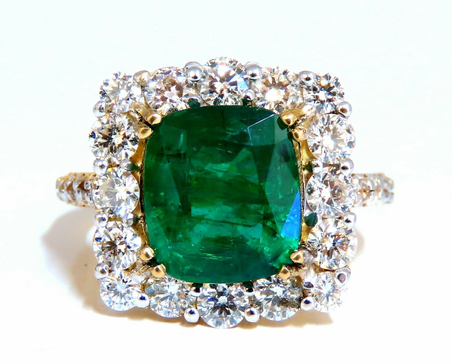 5.80ct Natural Emerald Diamonds Squared Halo Cluster Ring 14kt