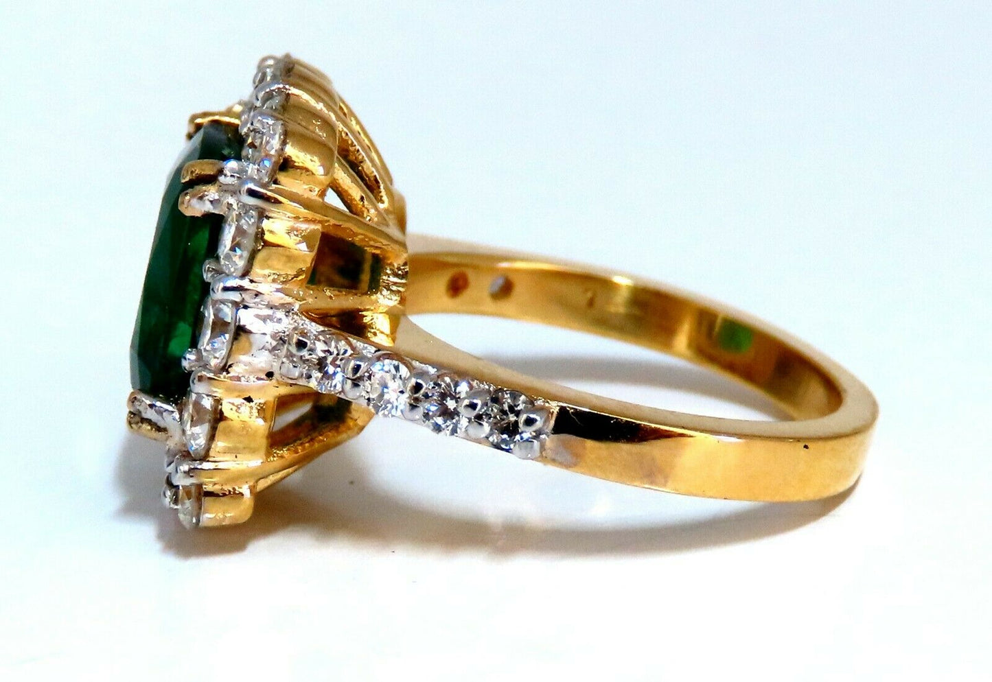 5.80ct Natural Emerald Diamonds Squared Halo Cluster Ring 14kt