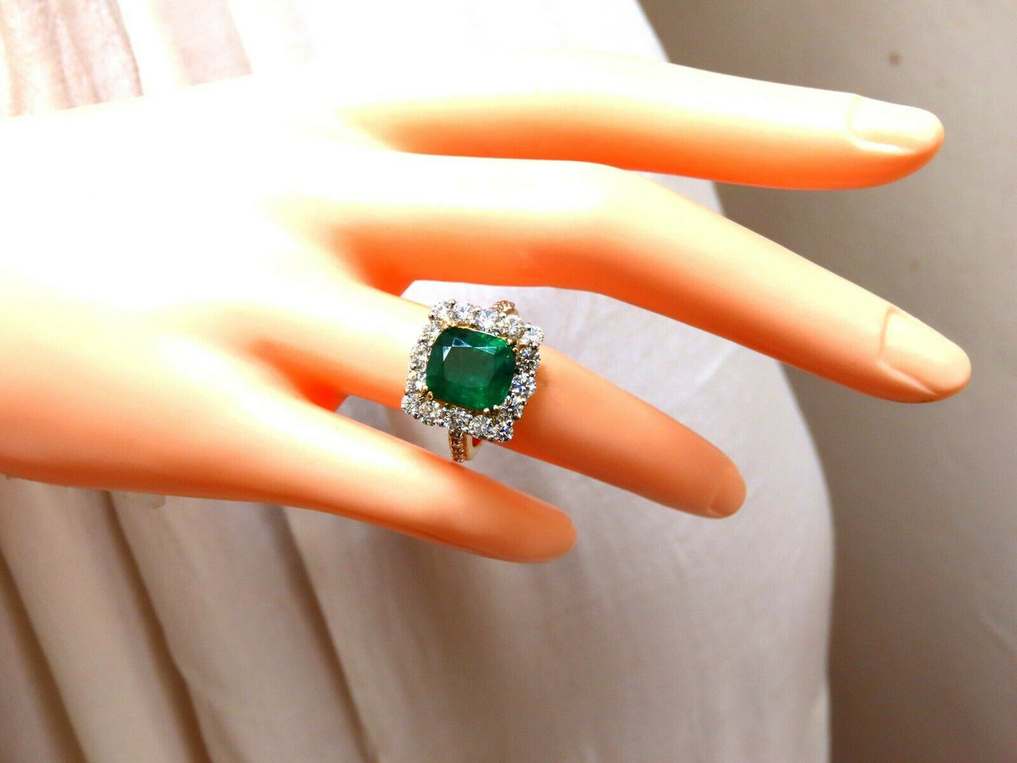 5.80ct Natural Emerald Diamonds Squared Halo Cluster Ring 14kt