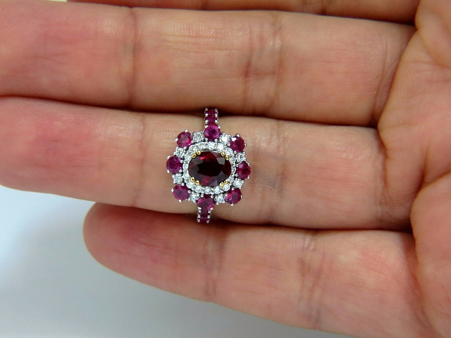 GIA Certified 2.92ct Natural Ruby Diamond Ring 14kt Cluster prime