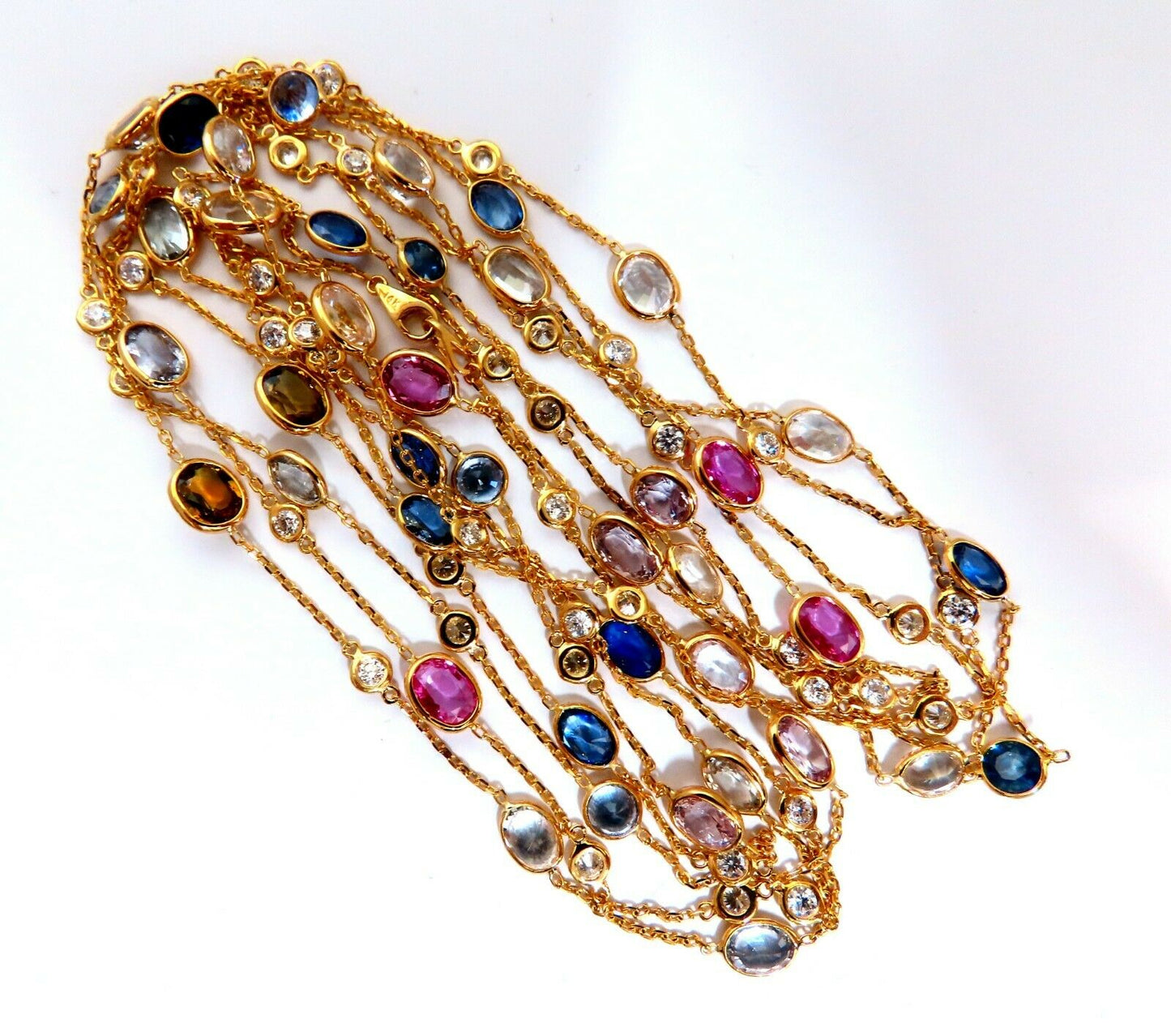 43.05ct. Natural Vivid Sapphires Diamonds Yard Necklace 14kt 4 Tier Wrap 76 inch