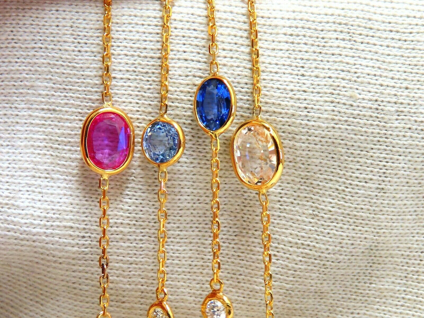 43.05ct. Natural Vivid Sapphires Diamonds Yard Necklace 14kt 4 Tier Wrap 76 inch