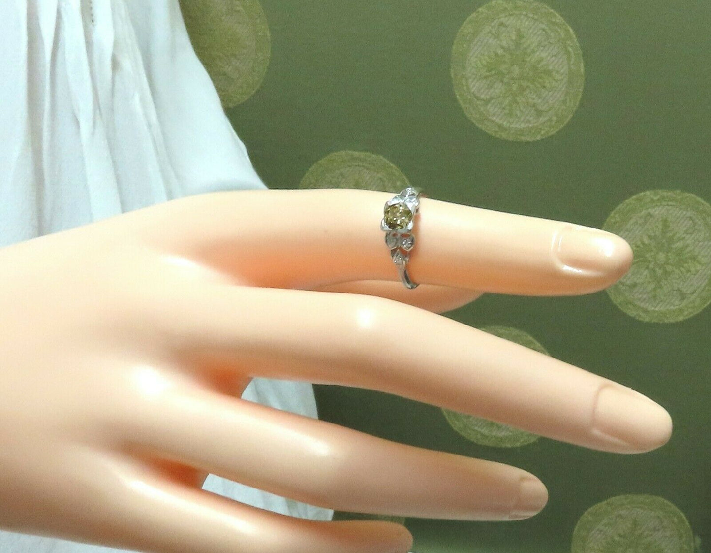 .60ct Natural Yellow Green Brown Diamond Vintage Gilt Ring Platinum
