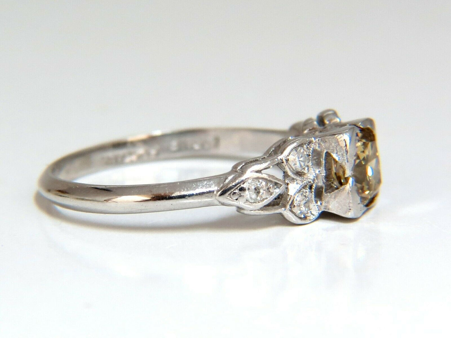 .60ct Natural Yellow Green Brown Diamond Vintage Gilt Ring Platinum