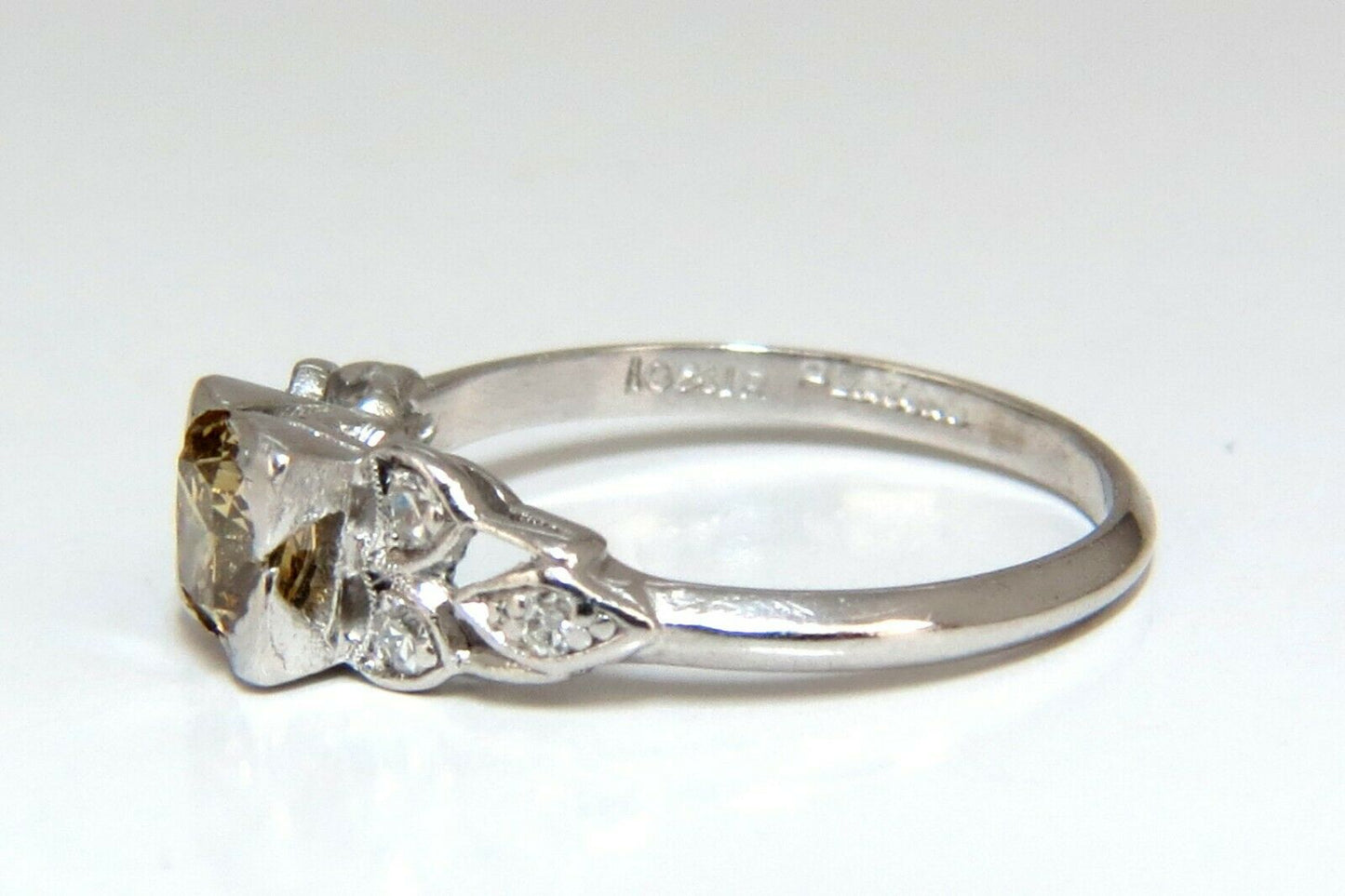 .60ct Natural Yellow Green Brown Diamond Vintage Gilt Ring Platinum