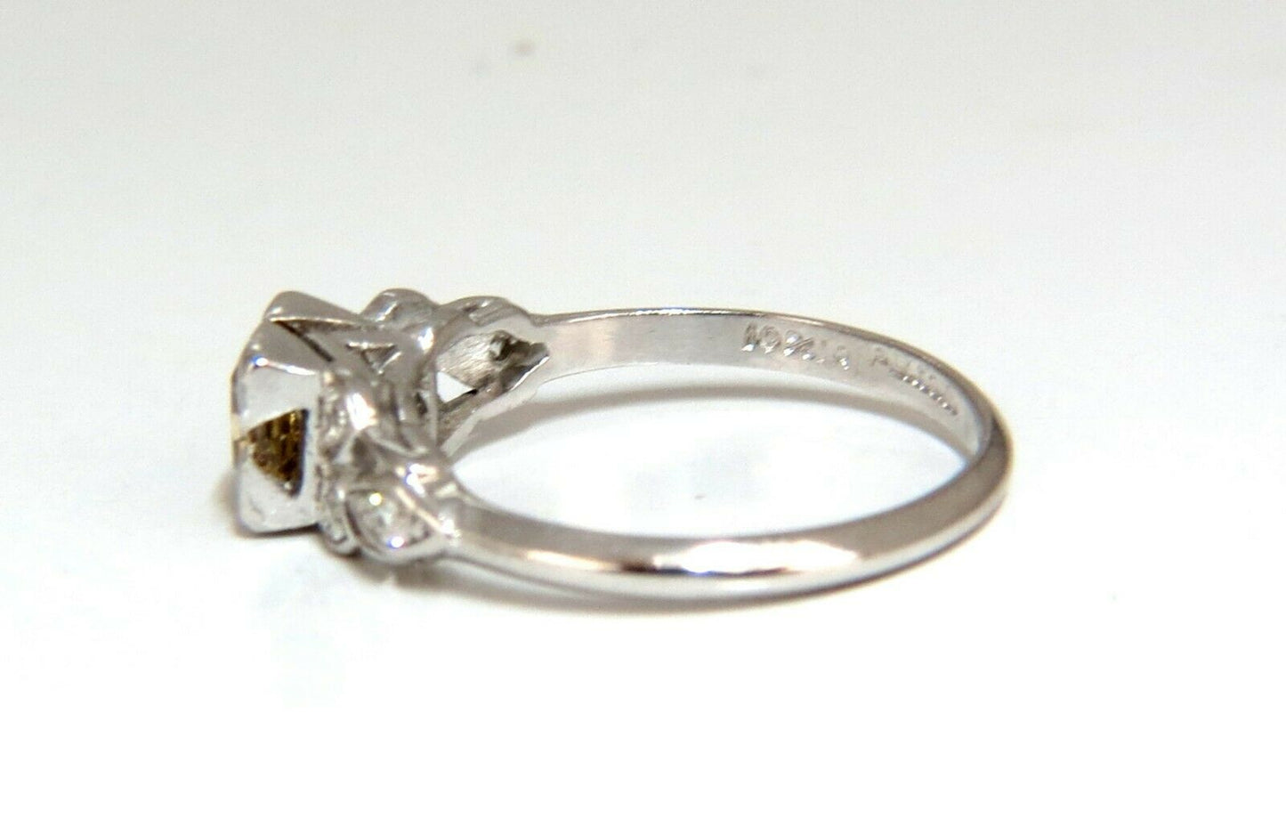 .60ct Natural Yellow Green Brown Diamond Vintage Gilt Ring Platinum
