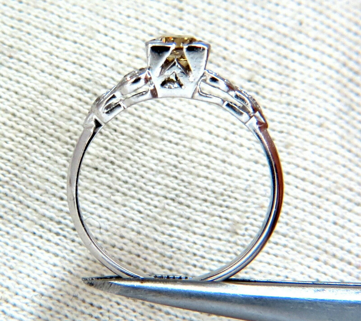 .60ct Natural Yellow Green Brown Diamond Vintage Gilt Ring Platinum
